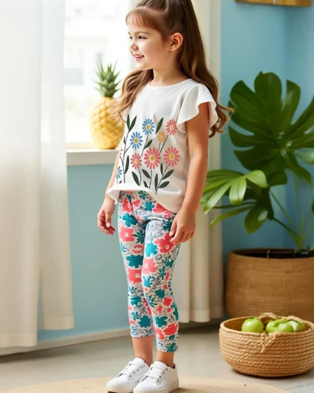 طقم كاجوال بناتي يومي قطن مع بوليستر