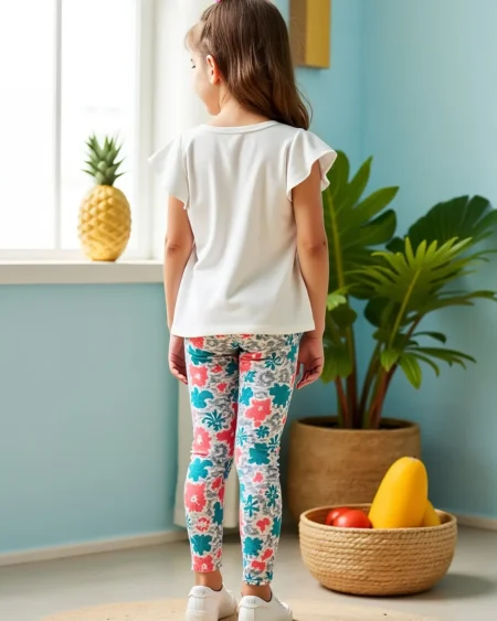 تي شيرت بطبعة زهور رقيقة وياقة دائرية مريحة بنطال ضيق مطبوع بالكامل، خفيف ومسامي لراحة تدوم طوال اليوم