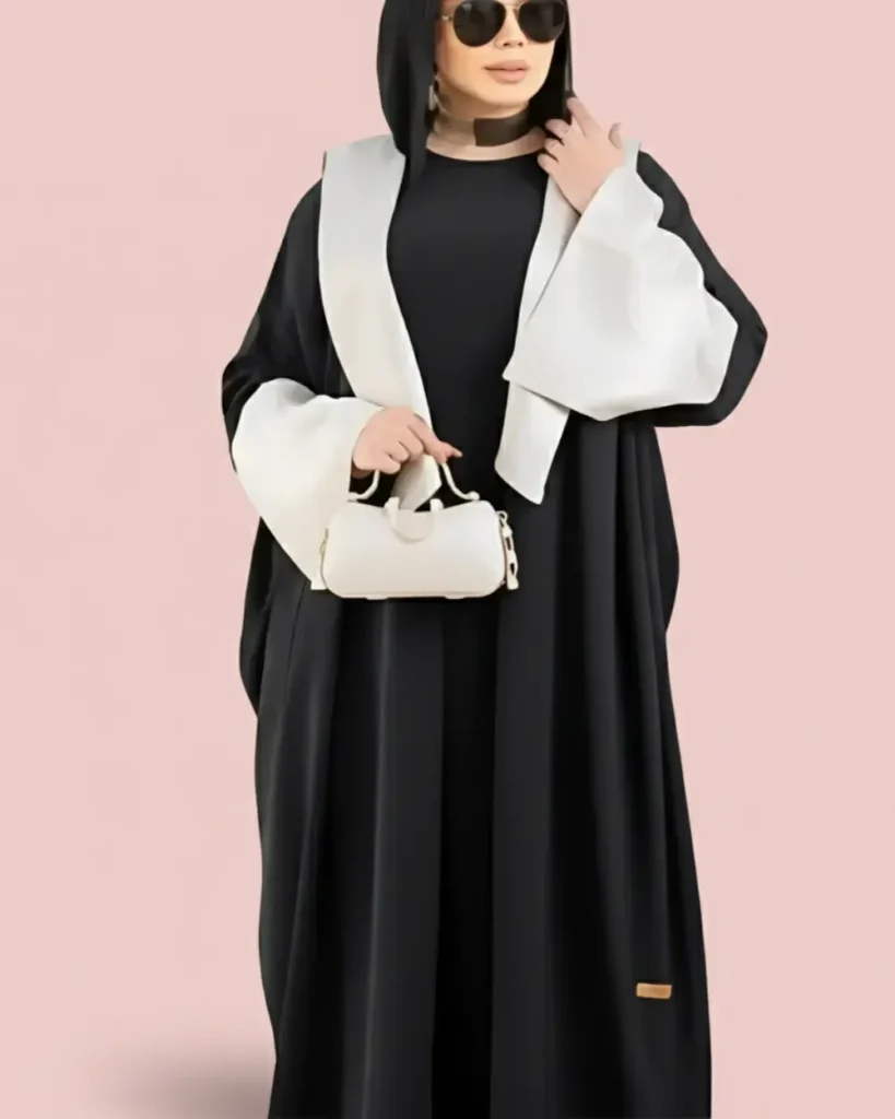 عباية من الكريب سوداء مستورة مع قصة كم وباندا من الجاكار مع شنطة متطابقة