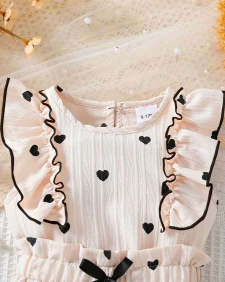 طقم ربيعي صيفي للرضيعة بنقشة قلوب مبهجة تصميم ناعم وأنيق