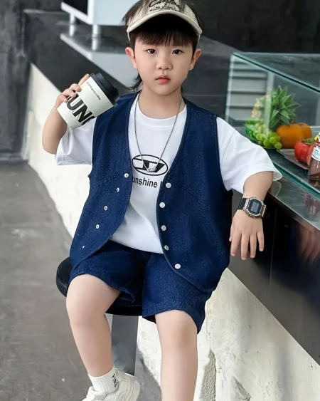 طقم جينز أولادي 3 قطع اختاري لصغيرك إطلالة أنيقة ومريحة في آنٍ واحد! مع طقم دنيم كوري أولادي صيفي من زيلينا سيحصل صغيرك على مظهر أنيق وعملي في كل لحظة من الخروجات اليومية إلى الطلعات العائلية والرحلات المدرسية