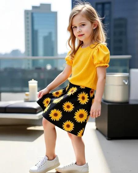 تألقي صغيرتكِ بإطلالة زهرة الشمس – طقم بناتي صيفي يجمع بين الأناقة والراحة من زيلينا