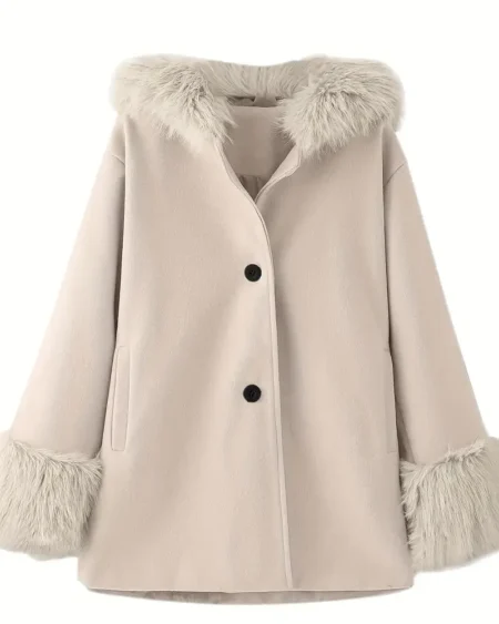 جاكيت شتوي ناعم بغطاء رأس فرو – الدفء والأناقة للصغيرات في أيام البرد