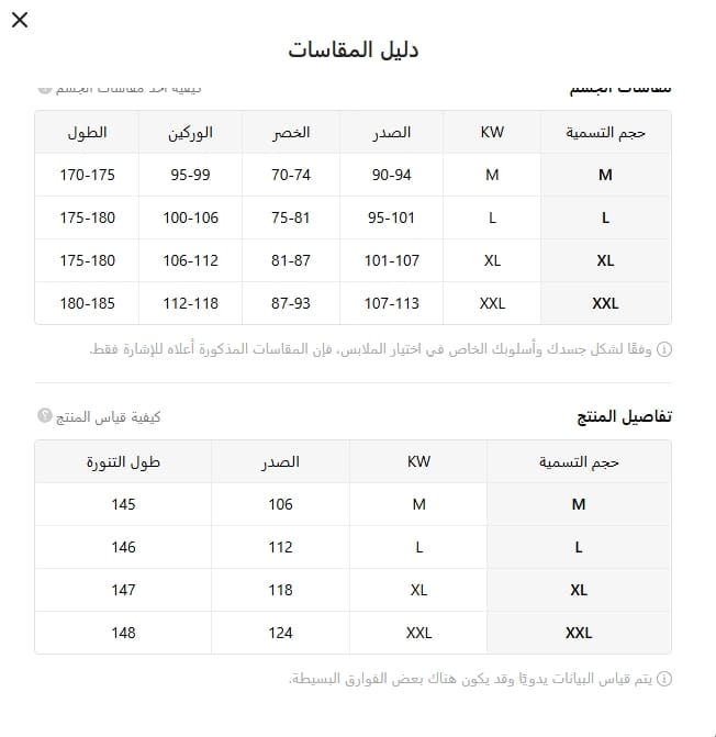 Size Chart Dresses in Fashionable
