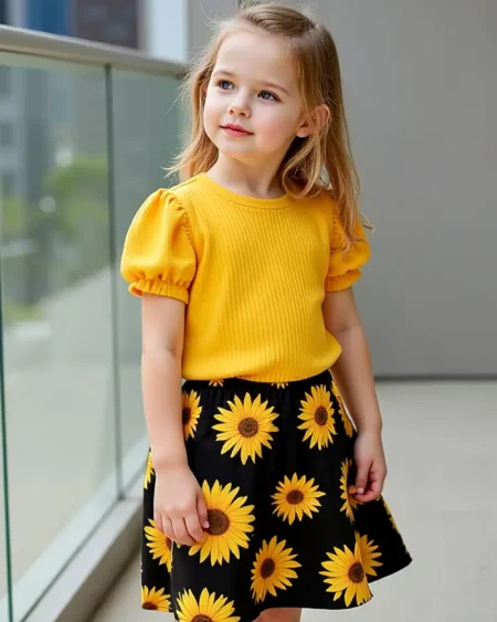 قصة مريحة وخامة ناعمة – طقم بناتي صيفي أنثوي ومثالي للبنات من عمر 3 إلى 10 سنوات