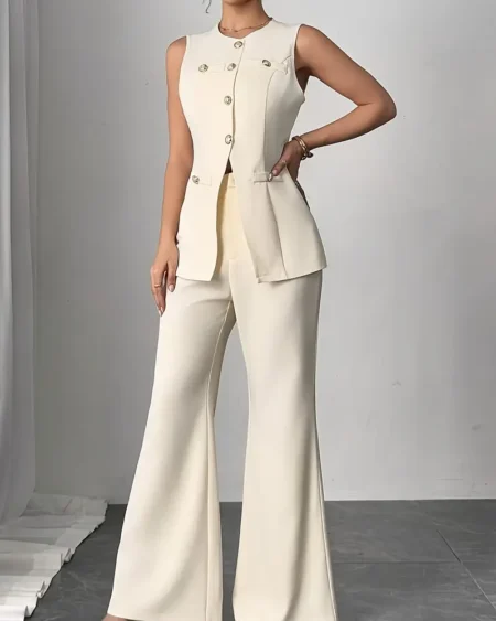 طقم صيفي خروج حريمي إطلالة أنيقة بأقل مجهود! طقم نسائي بلون بيج ناعم يجمع بين البساطة والأنوثة بأسلوب عصري ومريح.