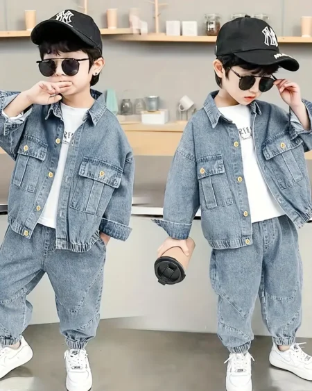 أناقة وجدية في كل تفصيلة – طقم جينز أولادي مثالي لفصول الربيع، الصيف، والخريف من زيلينا