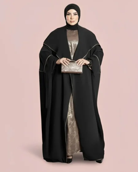 فستان حرير برونزي مكسر تحت العباية