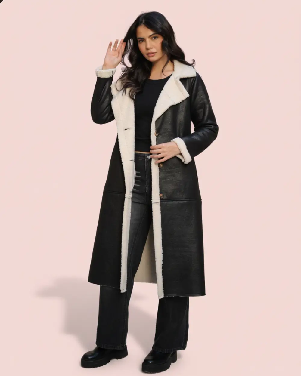 ملابس شتوية نسائية أنيقة وعملية لإطلالة عصرية من زيلينا 14 وت جلد أسود نسائي مبطن بفرو قطيفة ناعم من متجر زيلينا