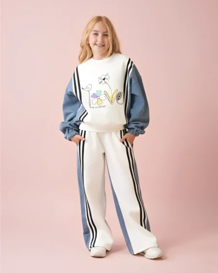 طقم ترنج شتوي بناتي ميلتون قطن 100% لون زاهي.