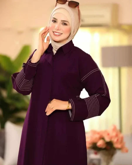 دريس خريفي بنفسجي أنيق من زيلينا بخامة كريب ناعمة لمظهر خريفي راقٍ