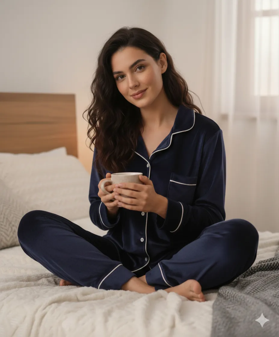 بيجامة قطيفة حريمي فاخرة قطعتين دفء وأناقة للبيت بكل مقاسات 3 بيجامة قطيفة حريمي فاخرة قطعتين دفء وأناقة للبيت بكل المقاسات