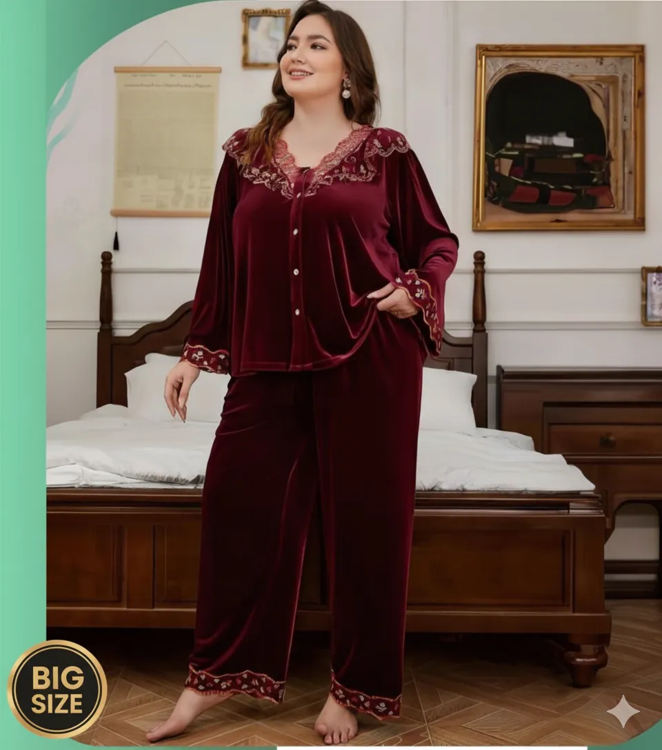 بيجامة قطيفة حريمي فاخرة قطعتين دفء وأناقة للبيت بكل مقاسات 6 بيجامة نسائية شتوية قطيفة وفرو فاخرة