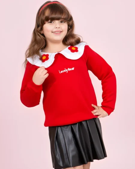 طقم بناتي بزهور حمراء