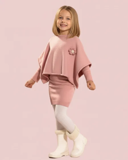 ملابس خروج شتوي طقم تريكو بناتي شتوي قطعتين